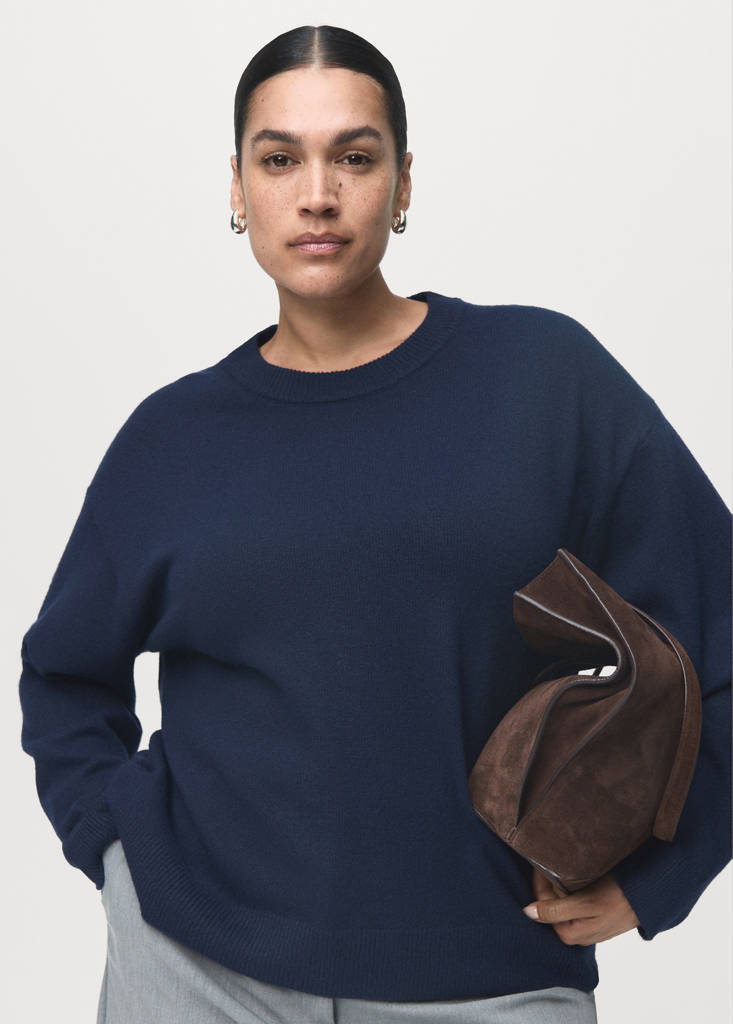 Round-neck knitted sweater — Dark Navy
