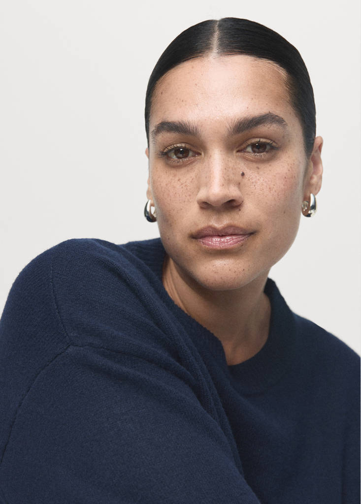 Round-neck knitted sweater — Dark Navy