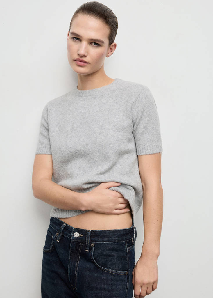 Short-sleeved knitted sweater — Medium Heather Grey