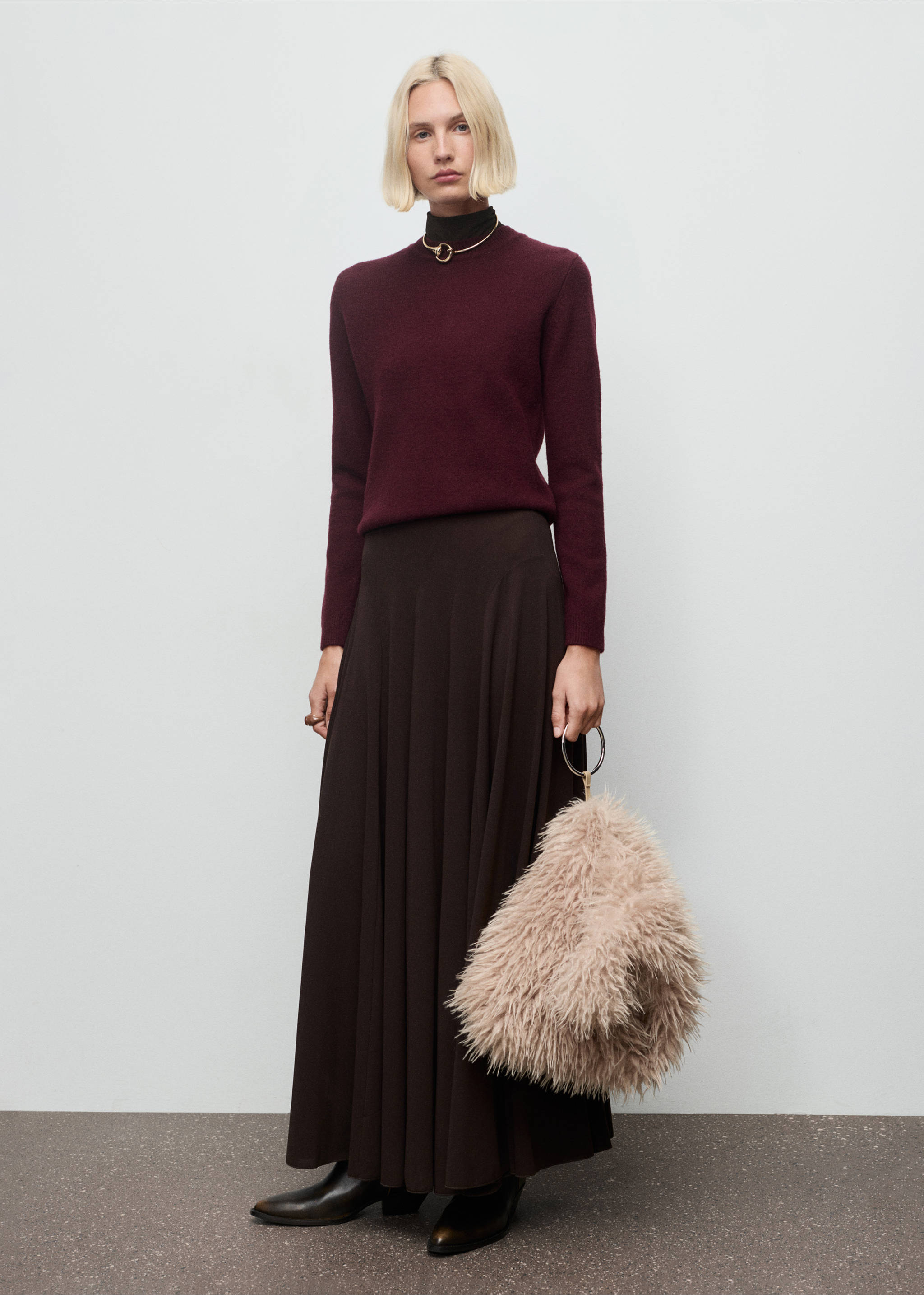 Свитер средней вязки - Общий план, Гранатовый. Ref: 17007792-00.