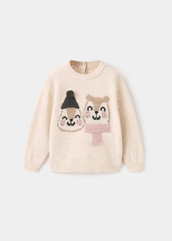 Knit embroidered sweater — Beige
