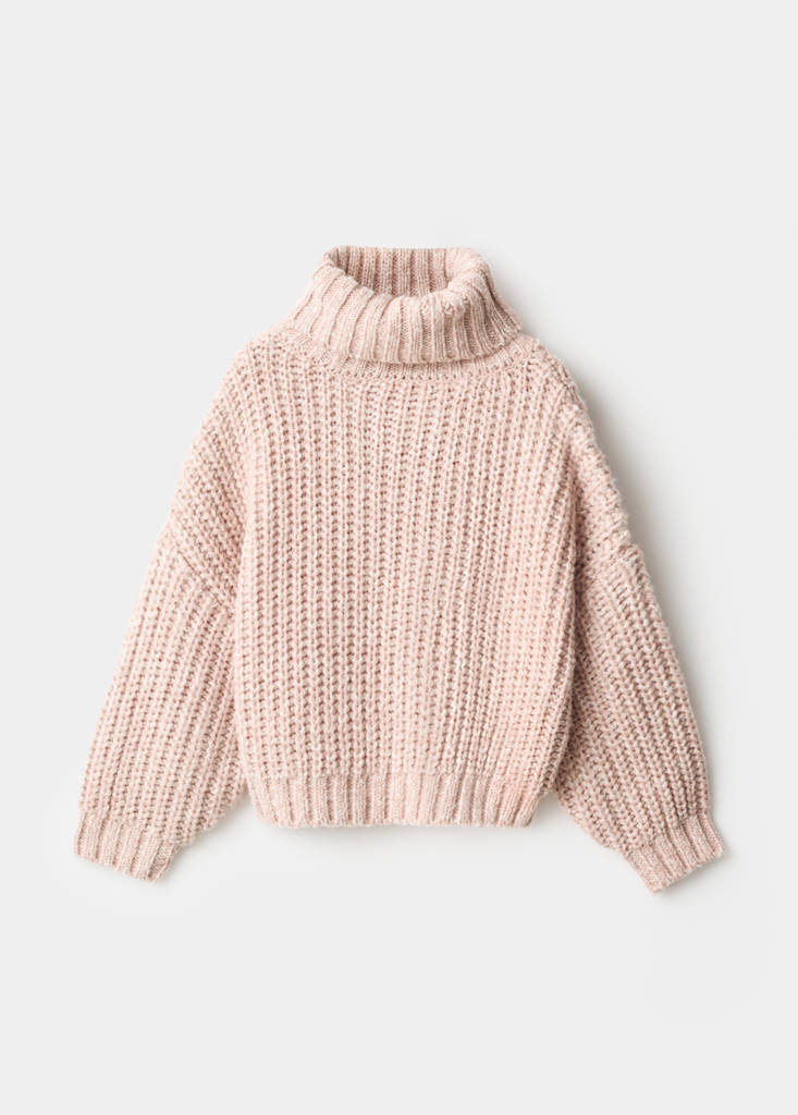 Turtleneck knit sweater — Pale Pink