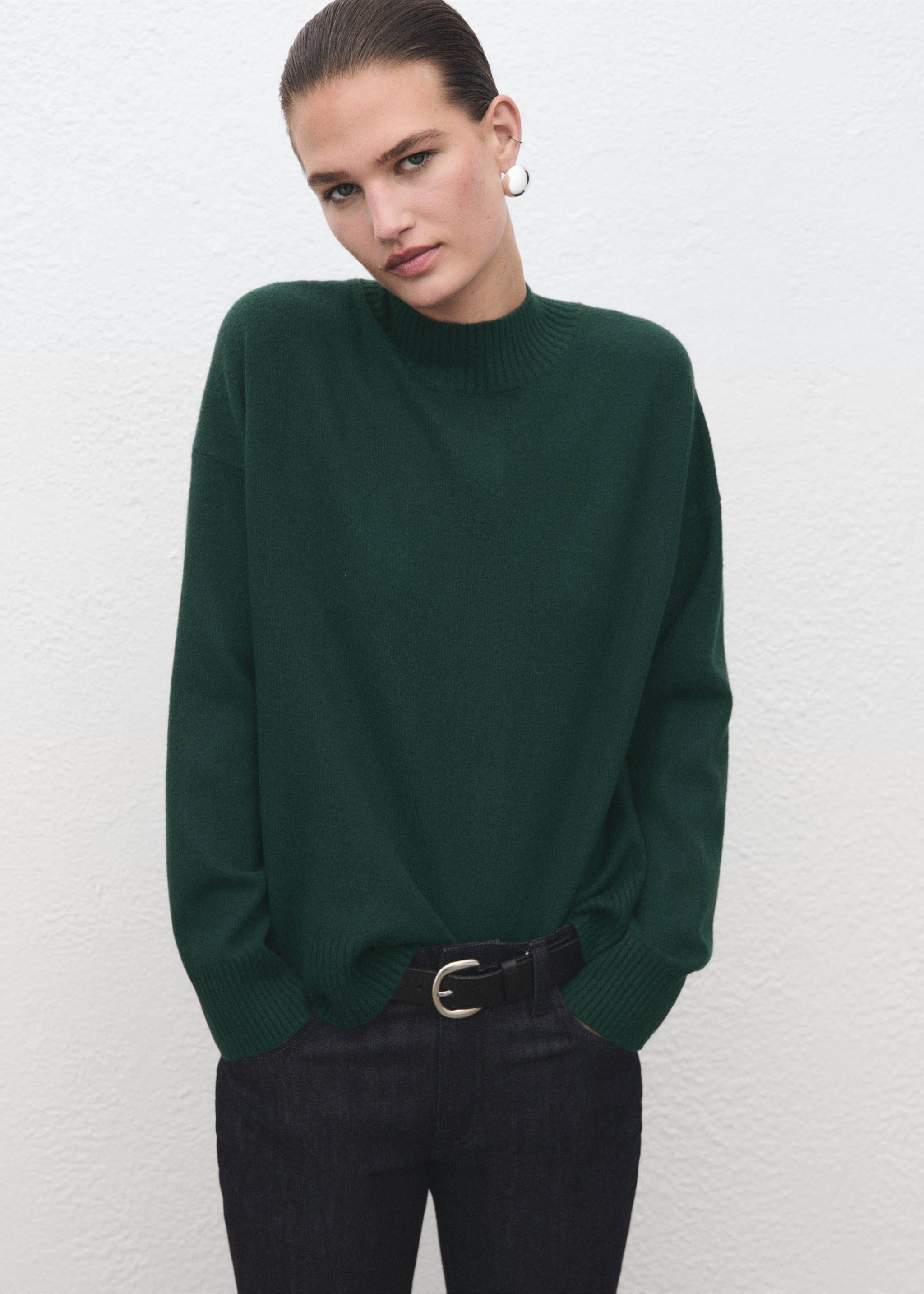 Ribbed turtleneck sweater - Medium plane, Dark Green. Ref: 17007801-00.
