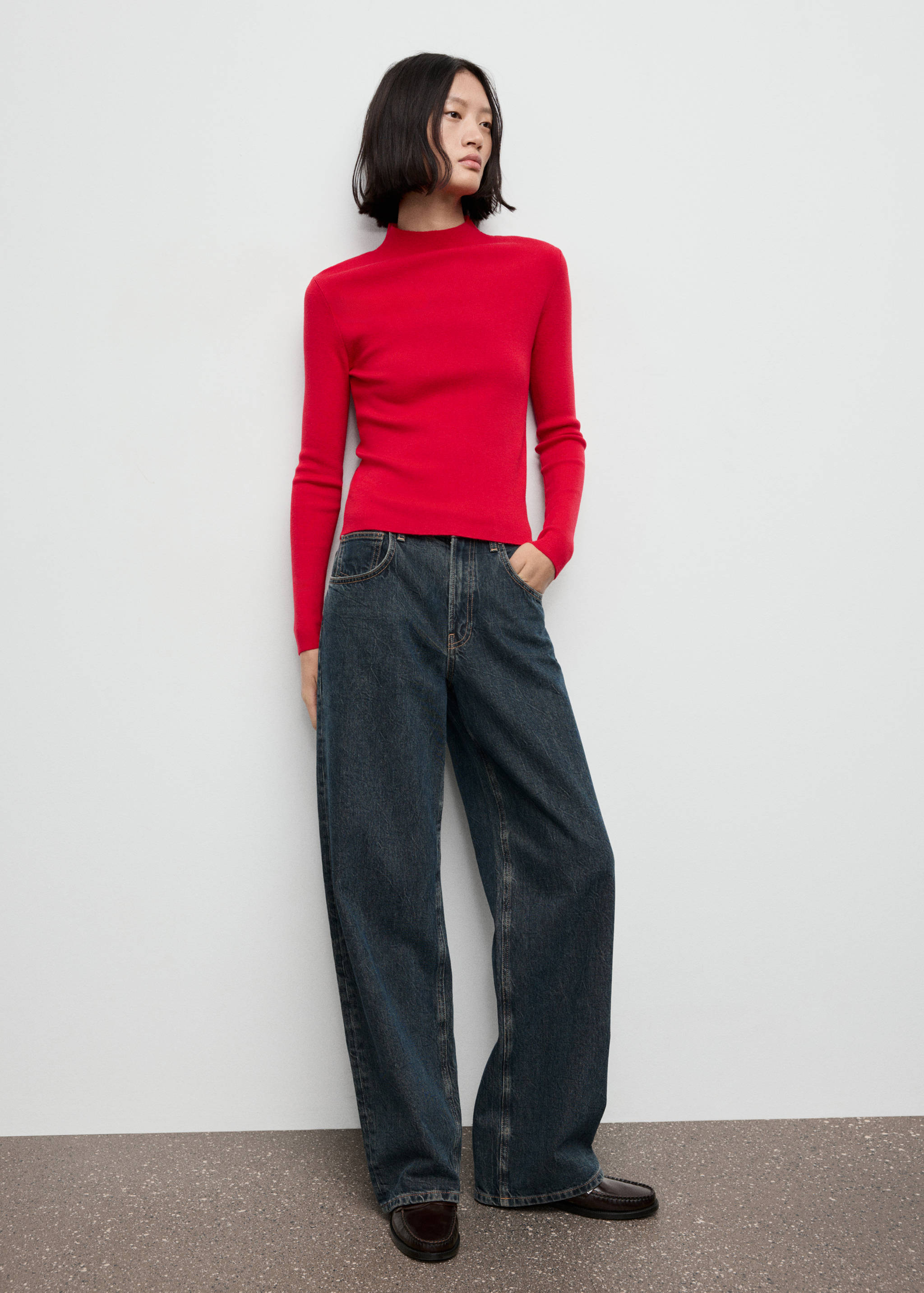 Fitted sweater with perkins neck - General plane