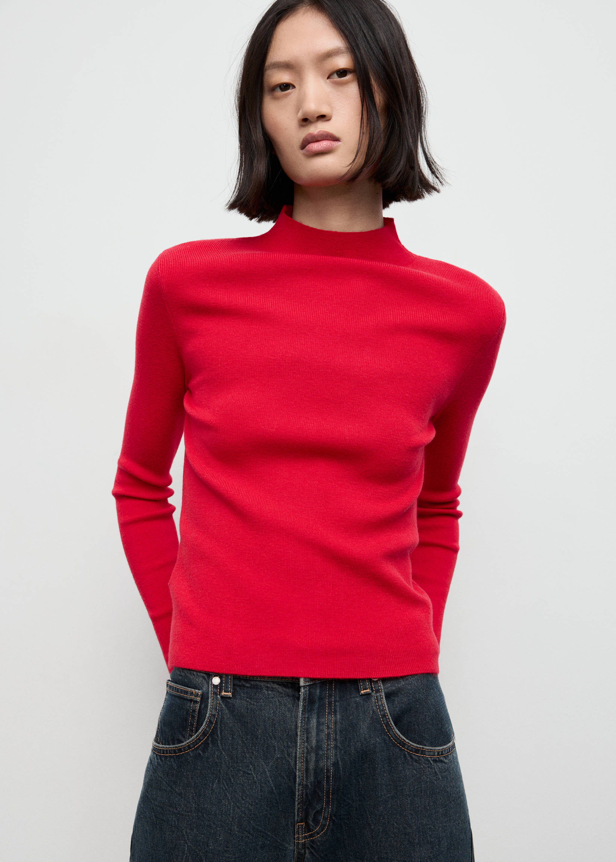 Fitted sweater with perkins neck - Medium plane