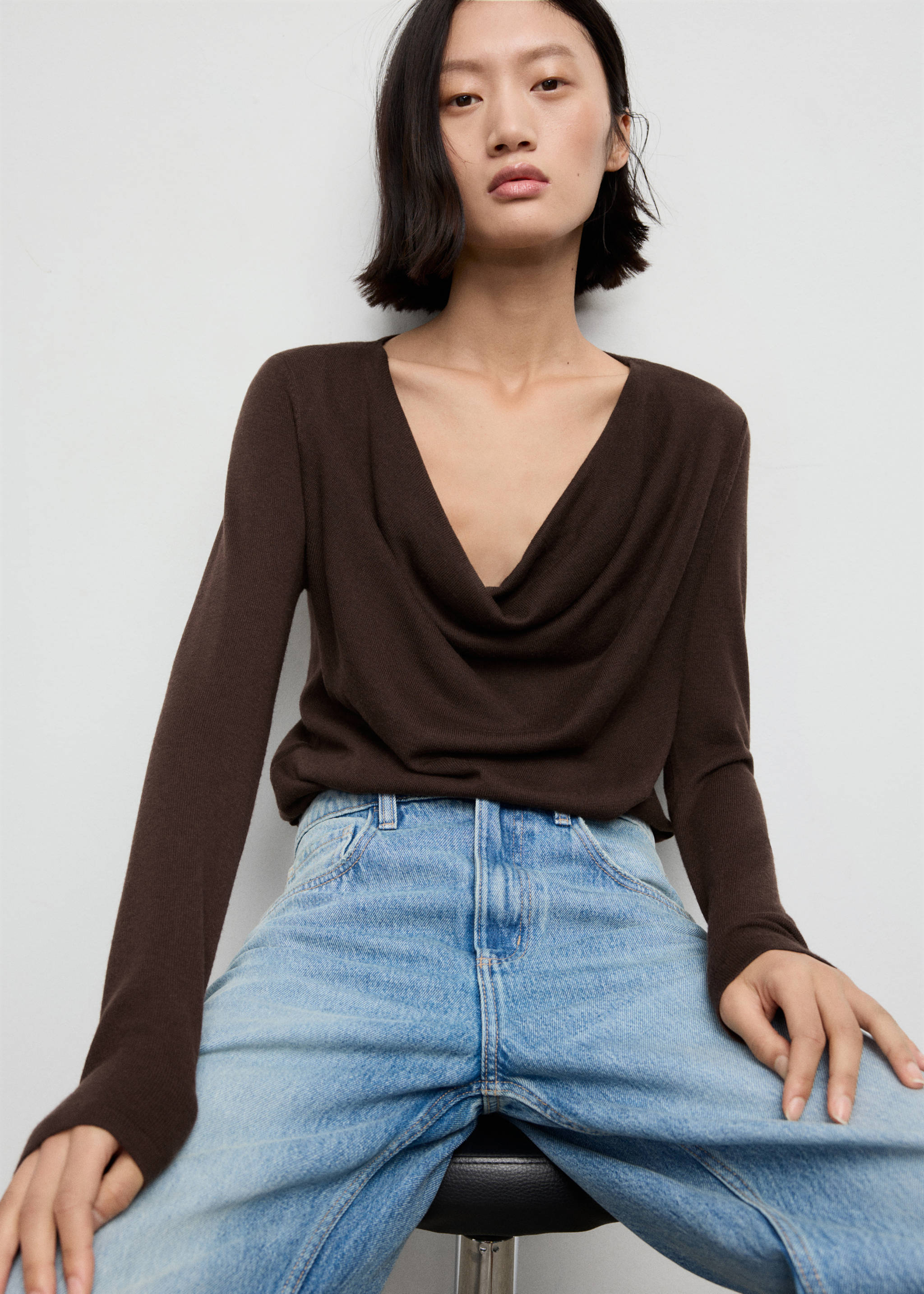 Draped-neck sweater - Medium plane