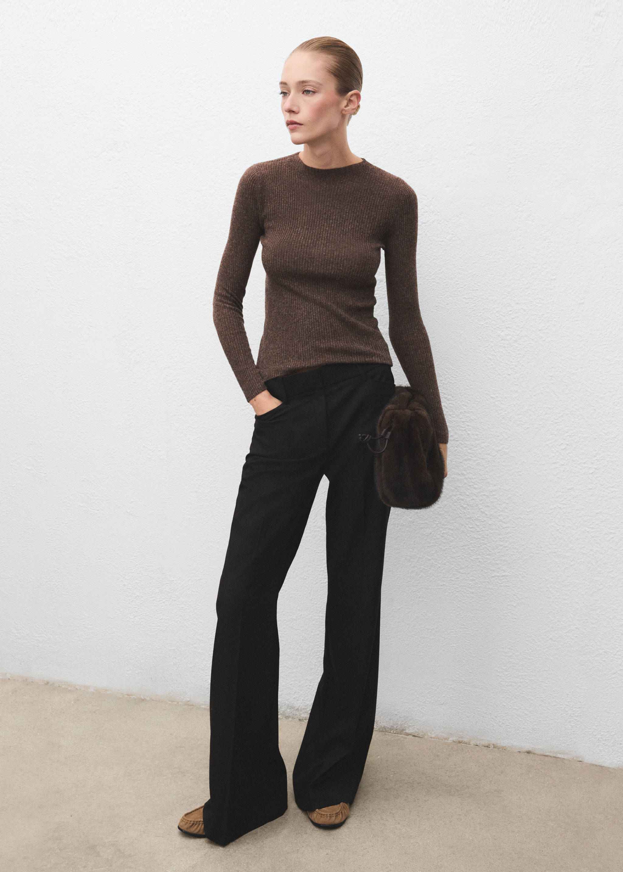 Ribbed sweater with perkins neck - General plane
