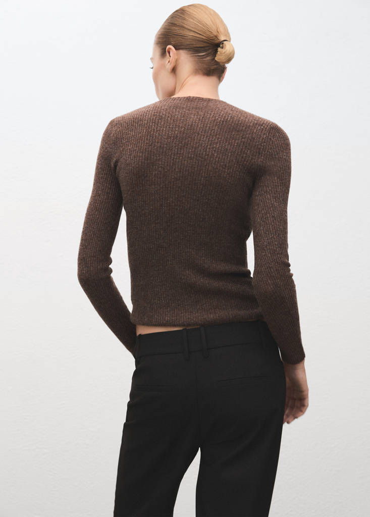 Ribbed sweater with perkins neck — Chocolate