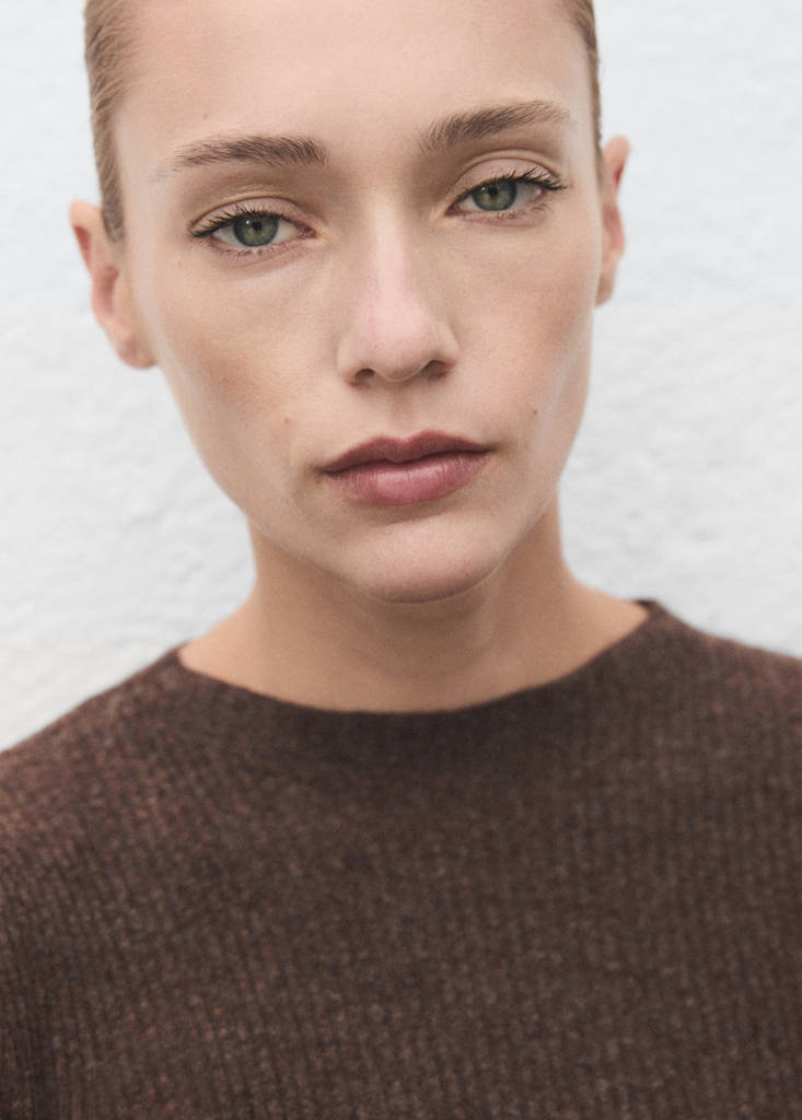 Ribbed sweater with perkins neck — Chocolate