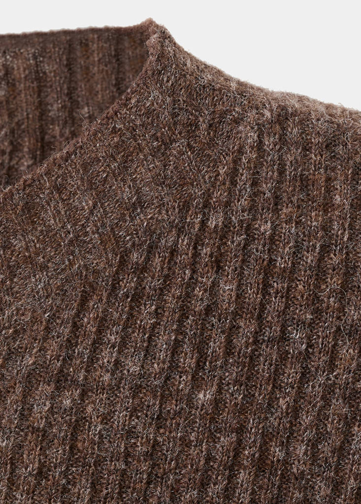 Ribbed sweater with perkins neck — Chocolate