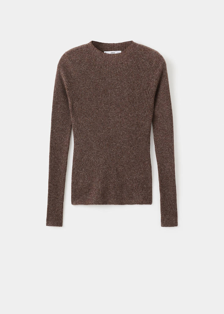 Ribbed sweater with perkins neck — Chocolate