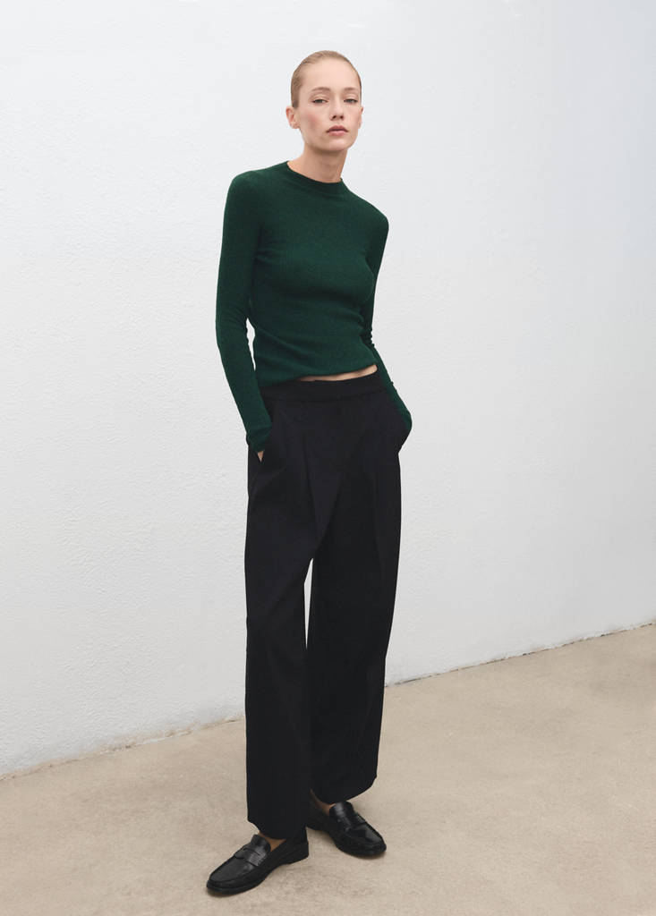 Ribbed sweater with perkins neck — Dark Green