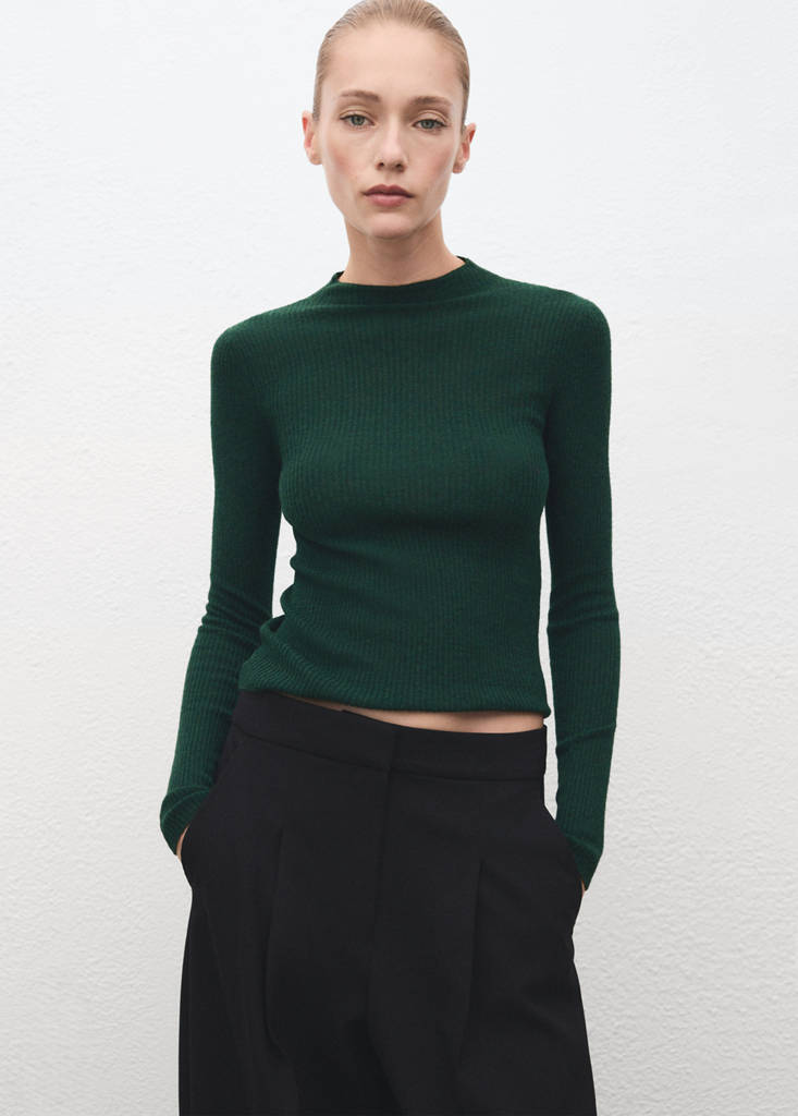 Ribbed sweater with perkins neck — Dark Green