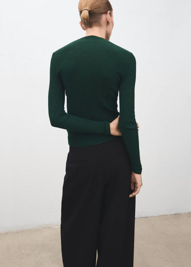 Ribbed sweater with perkins neck — Dark Green