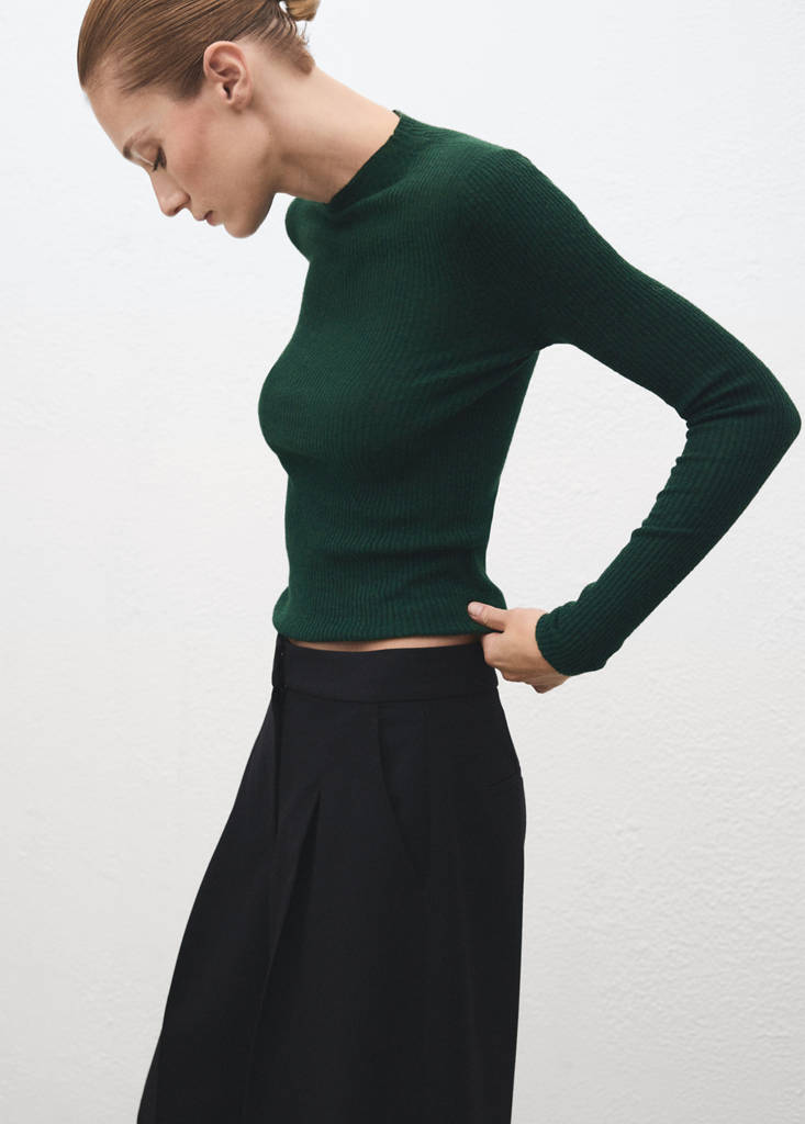 Ribbed sweater with perkins neck — Dark Green