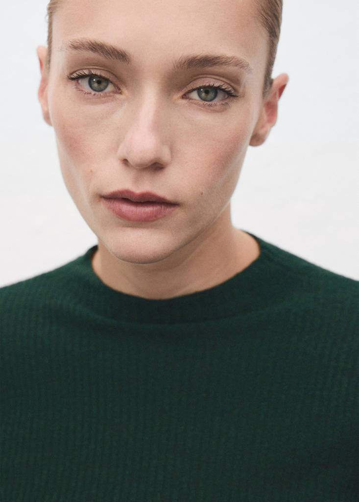 Ribbed sweater with perkins neck — Dark Green