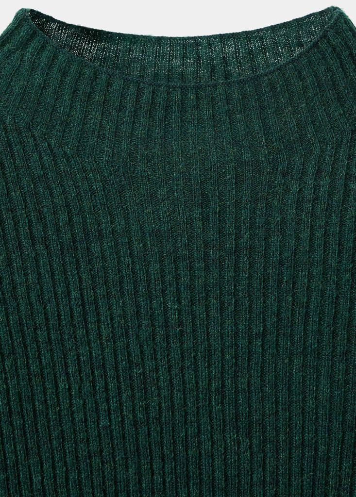 Ribbed sweater with perkins neck — Dark Green