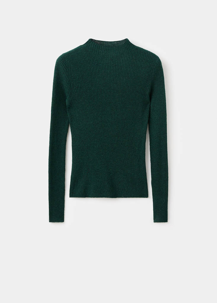 Ribbed sweater with perkins neck — Dark Green