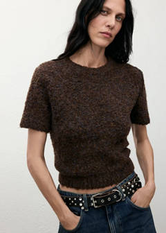 Bouclé short-sleeved sweater — Chocolate 1