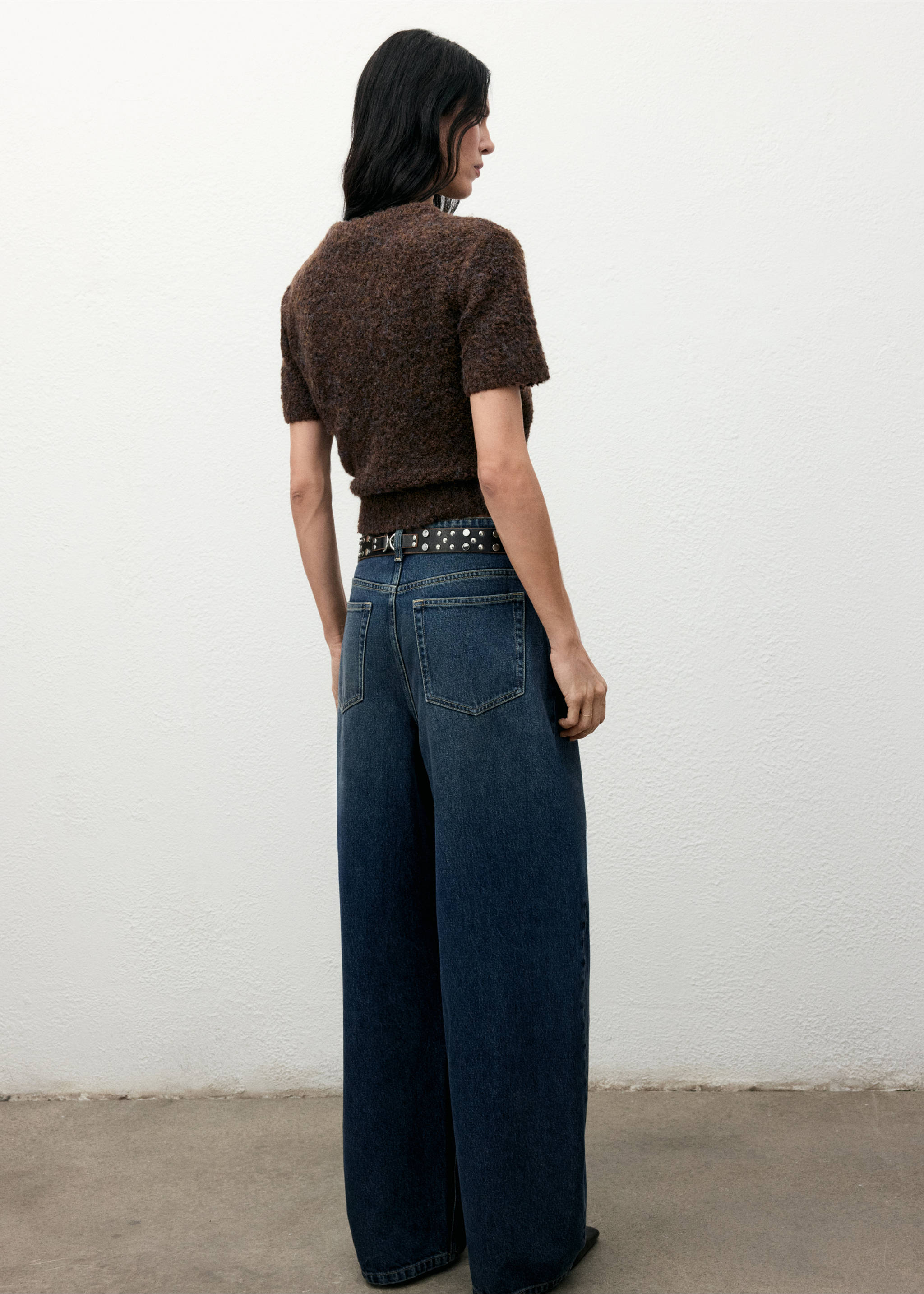 Bouclé short-sleeved sweater - Reverse of the article, Chocolate. Ref: 17007808-00.