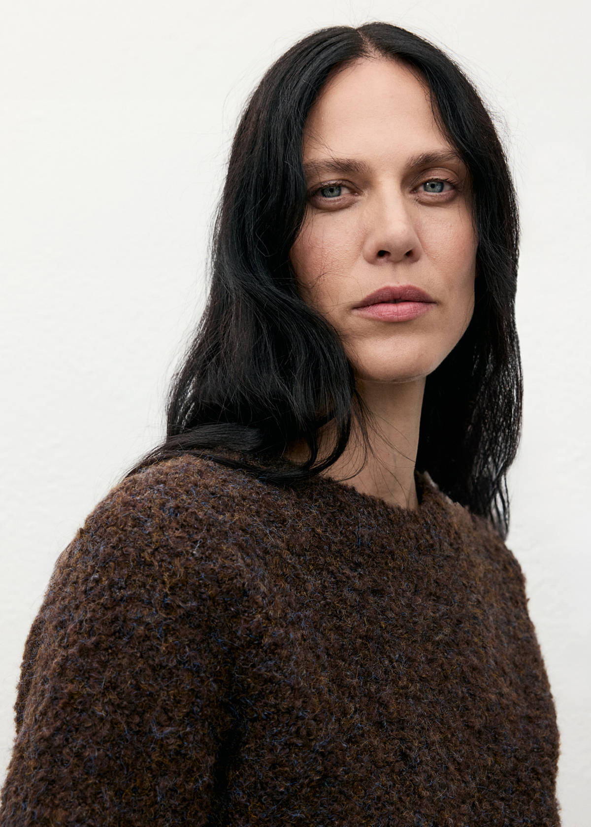 Bouclé short-sleeved sweater — Chocolate