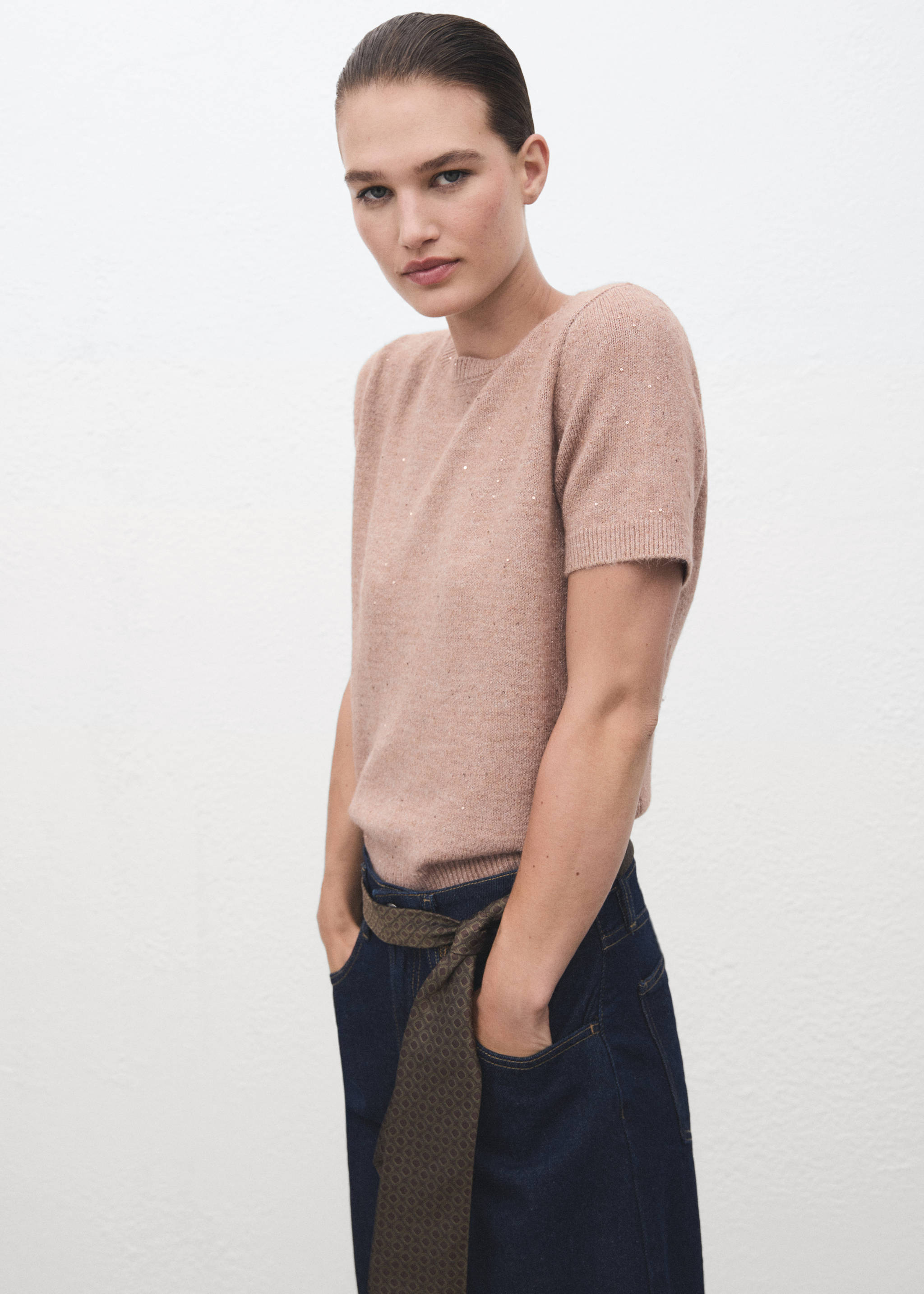 Short-sleeved lurex sweater - Medium plane