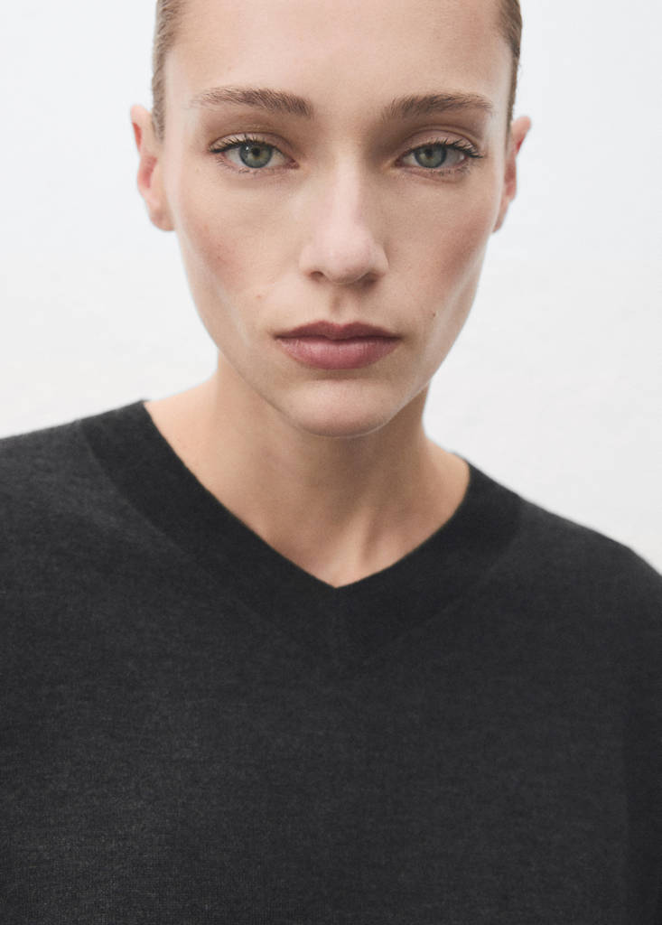 V-neck knit sweater — Charcoal