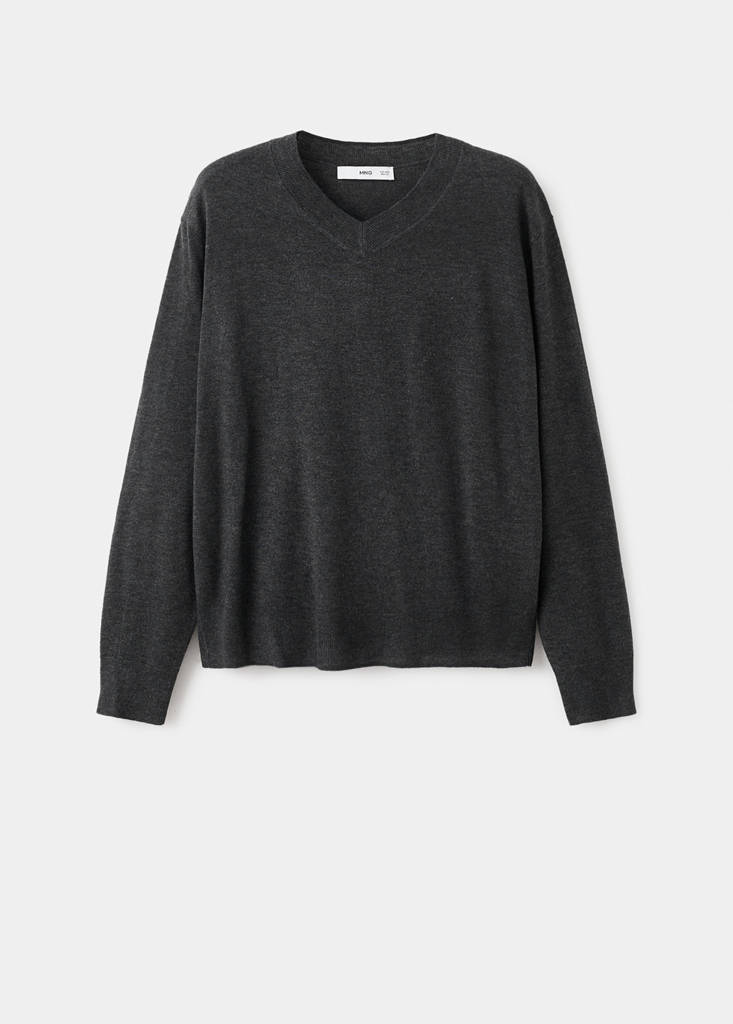 V-neck knit sweater — Charcoal