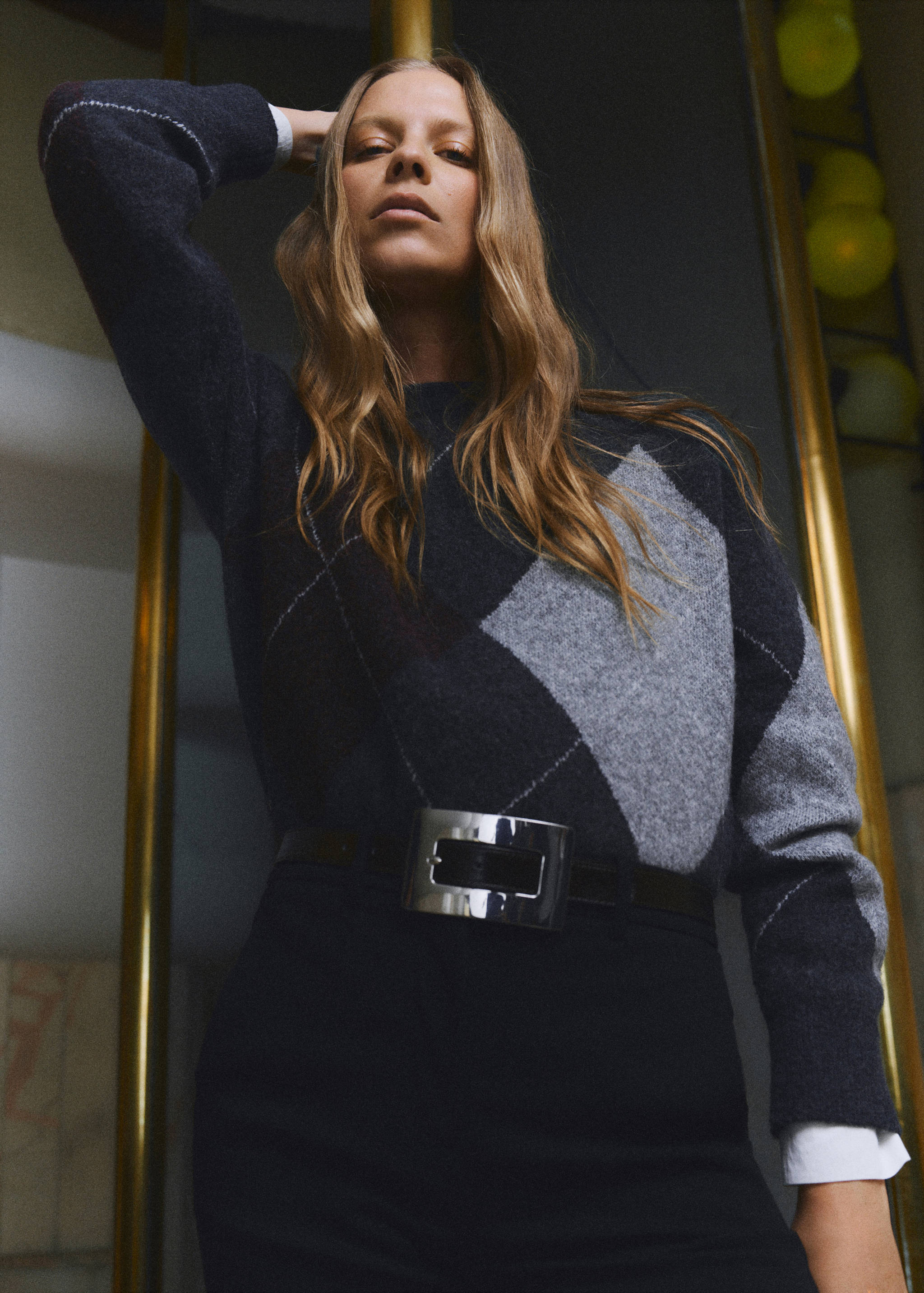 Camisola malha losangos - Plano médio