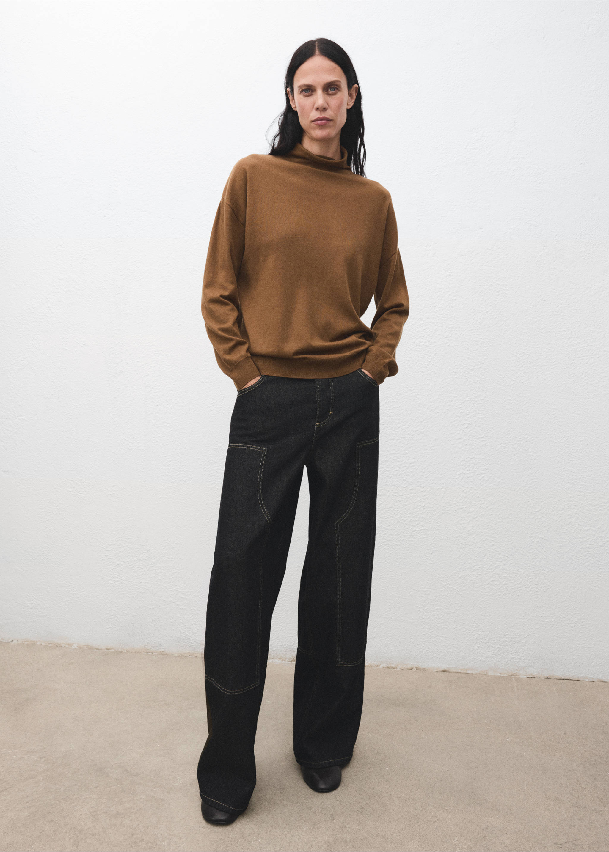 Cable-knit turtleneck sweater - General plane, Tobacco Brown. Ref: 17007819-00.