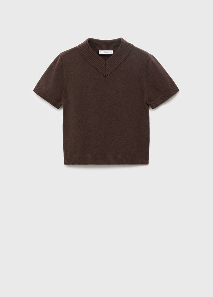 V-neck knit sweater — Chocolate