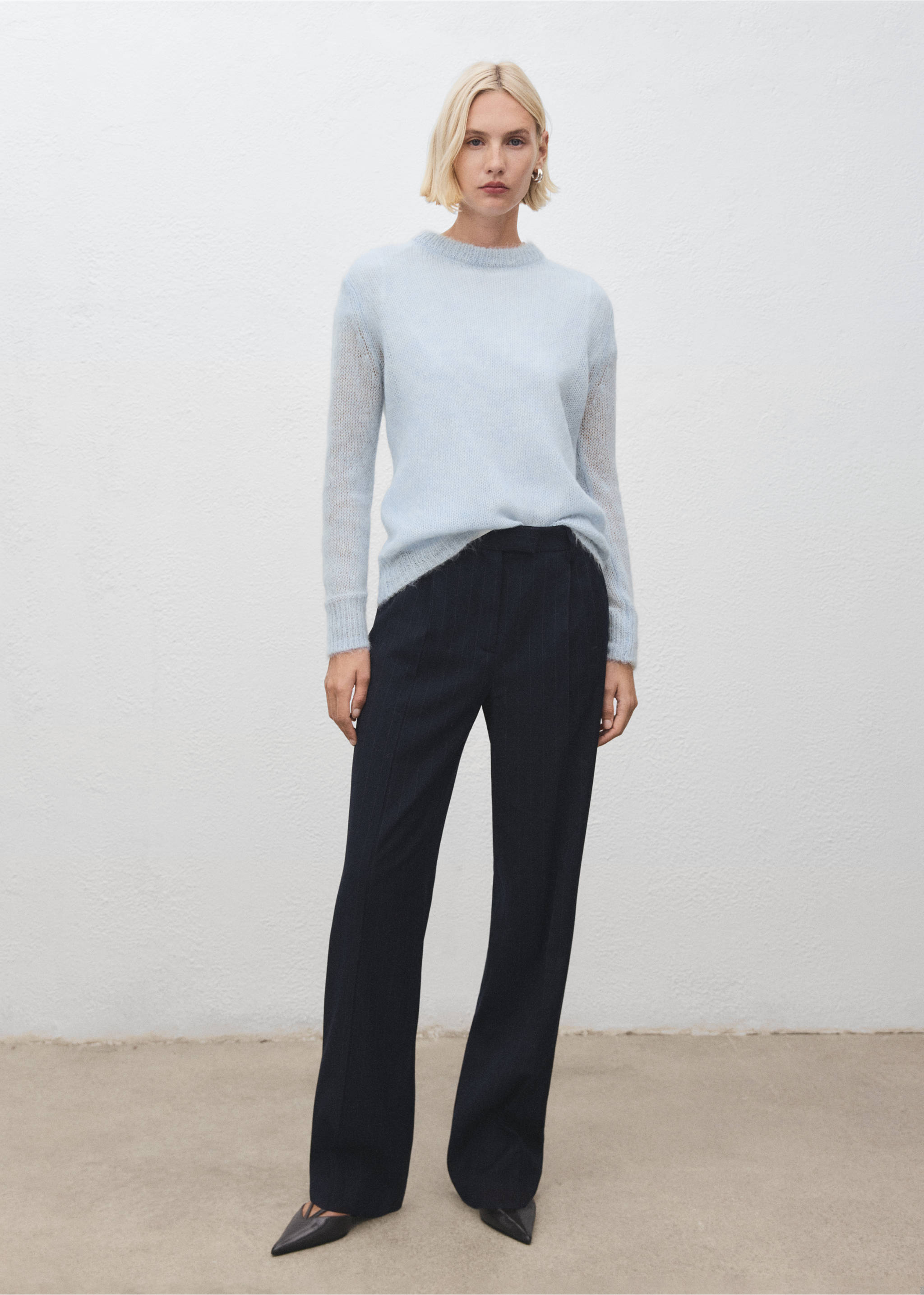 Semi-transparent alpaca sweater - General plane, Sky Blue. Ref: 17007822-00.