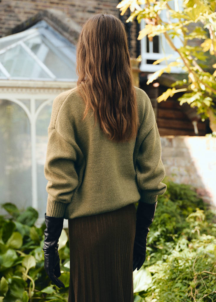 Oversized chunky-knit sweater — Olive Green
