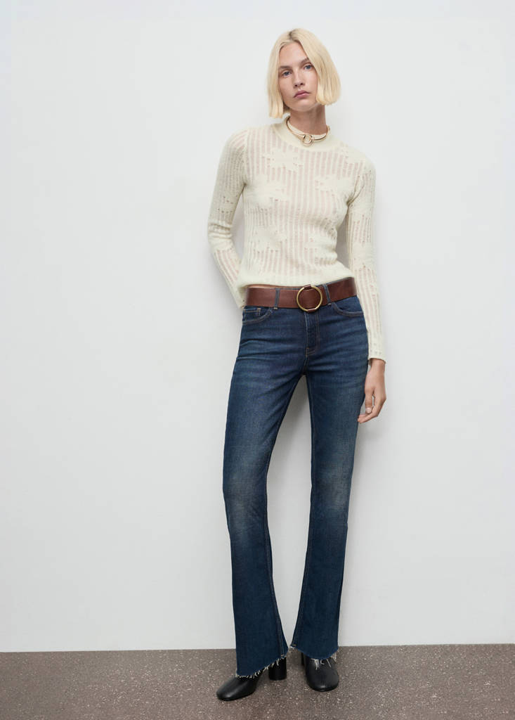 Openwork knitted floral sweater — Ecru