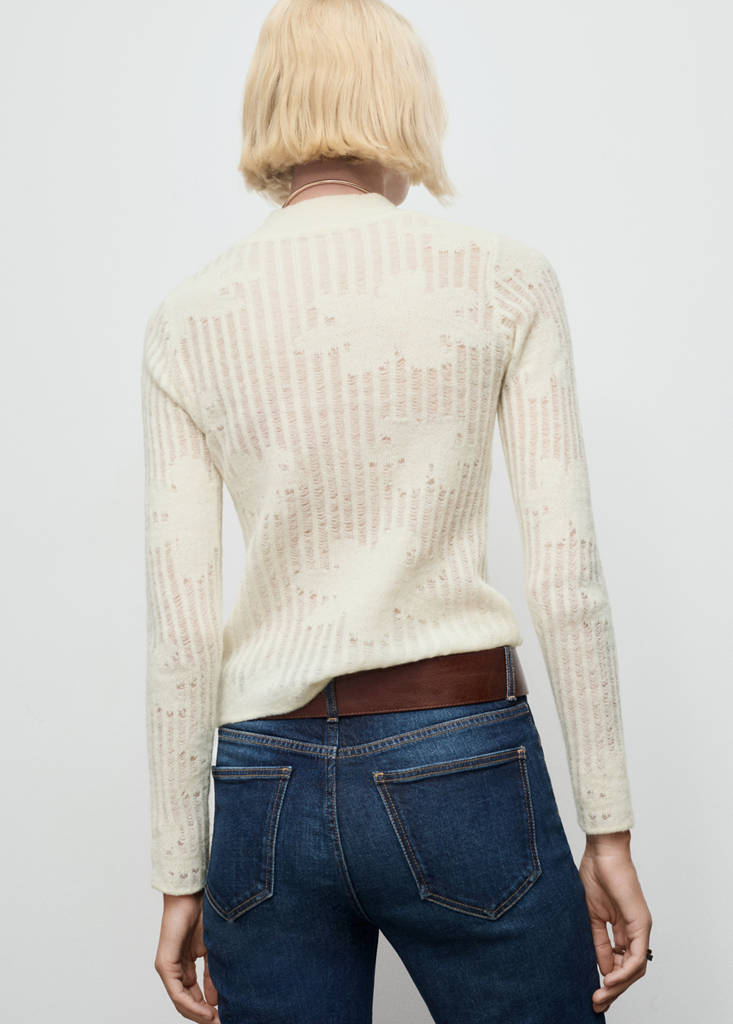 Openwork knitted floral sweater — Ecru