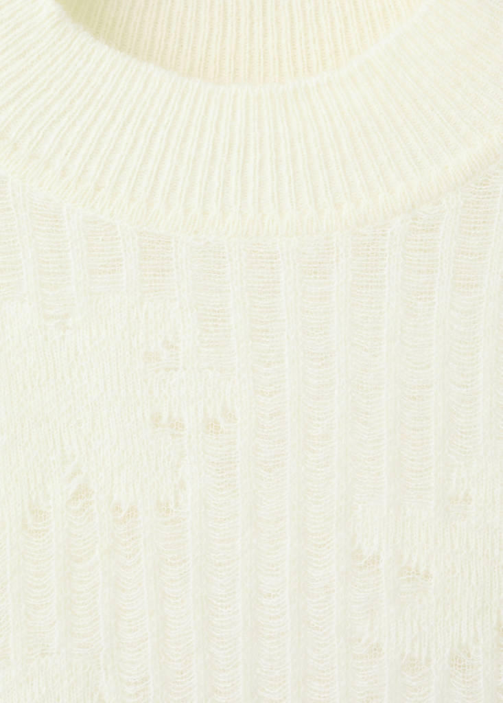 Openwork knitted floral sweater — Ecru