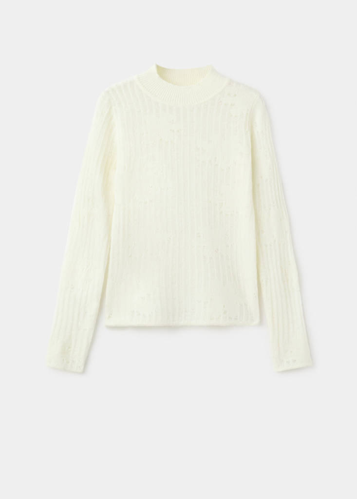 Openwork knitted floral sweater — Ecru