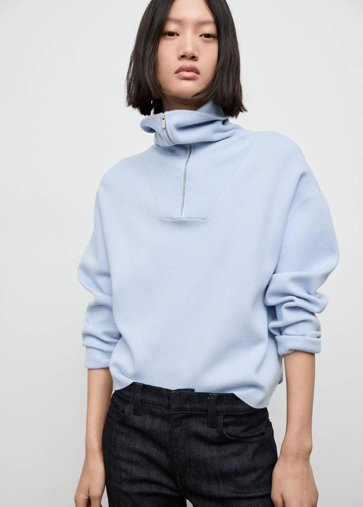Turtleneck sweater with zip — Sky Blue
