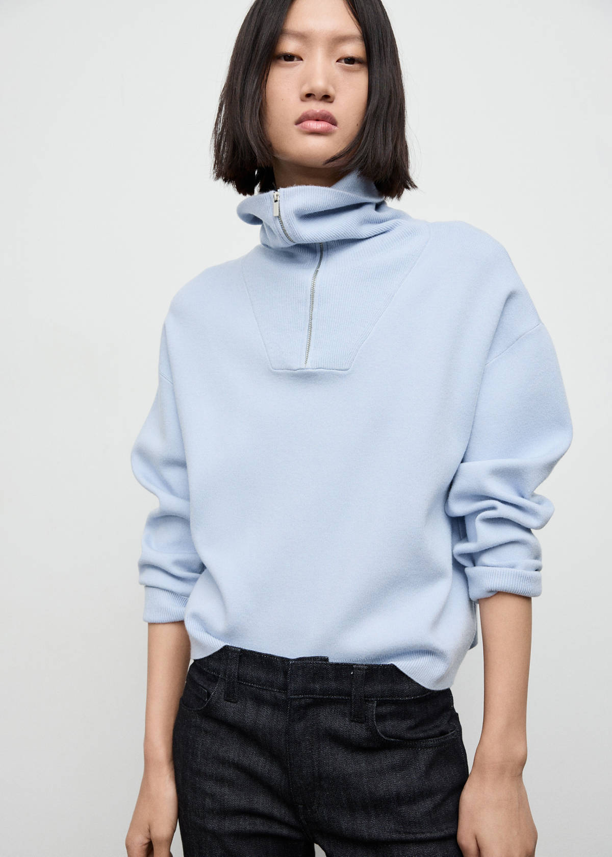 Turtleneck sweater with zip — Sky Blue