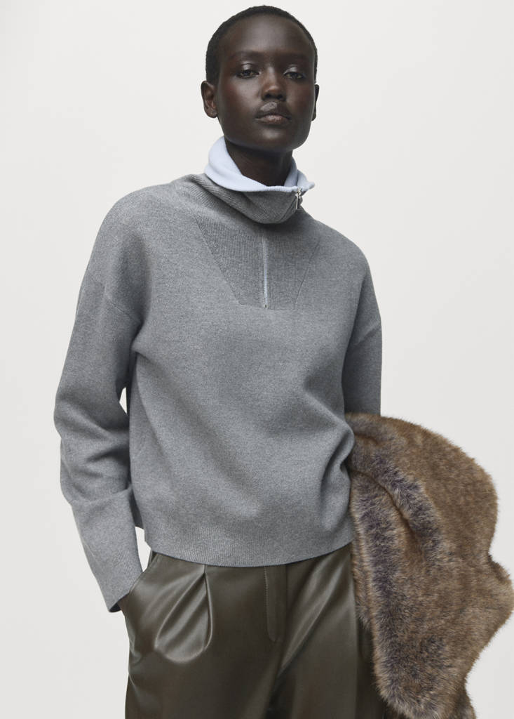 Turtleneck sweater with zip — Grey
