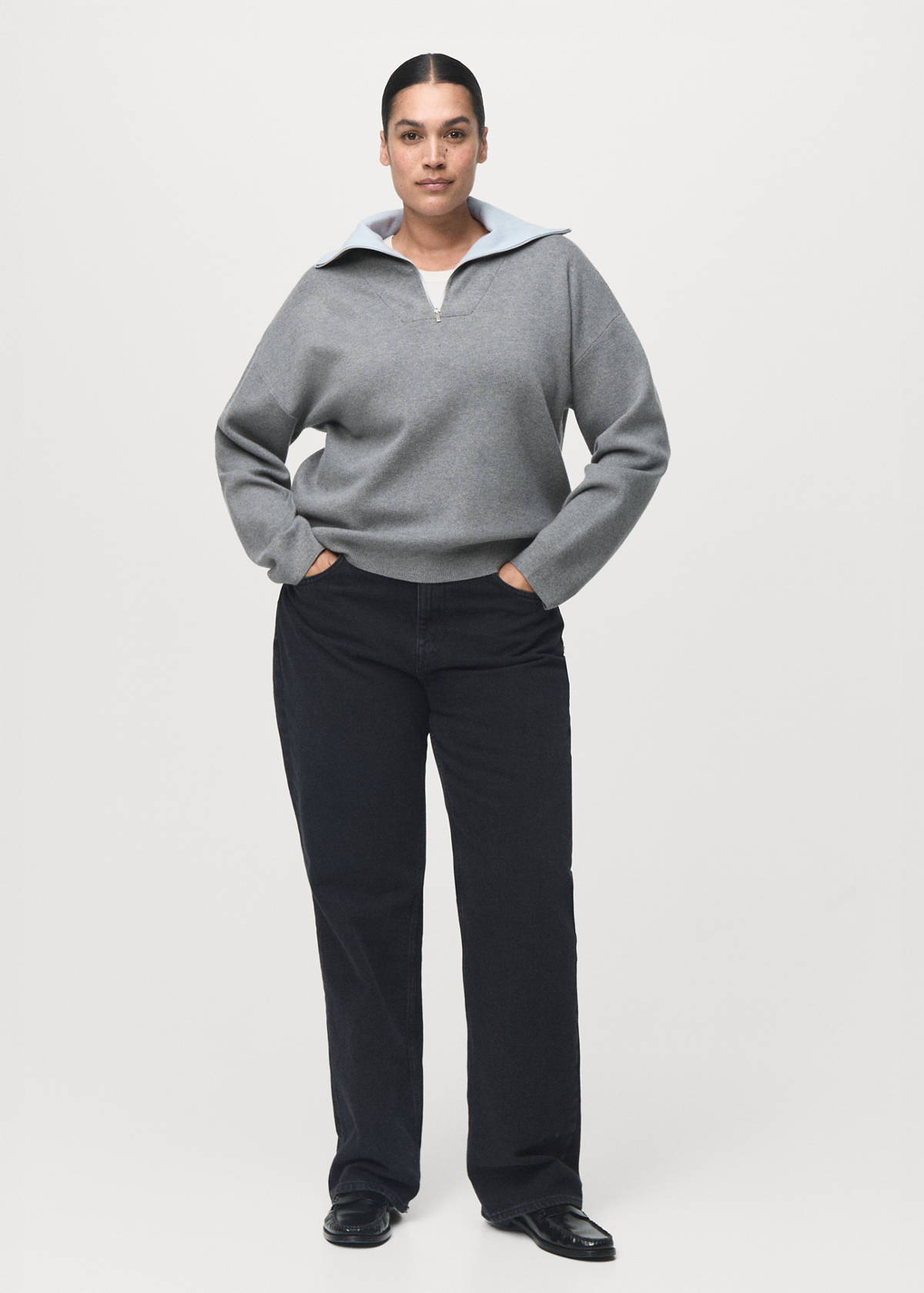 Turtleneck sweater with zip — Grey
