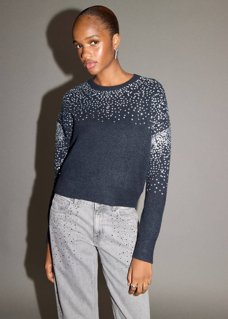 Knit paillette sweater — Navy