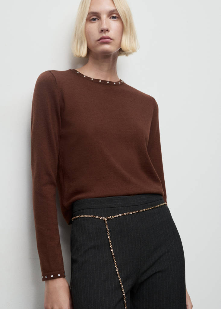 Studded knitted sweater — Brown