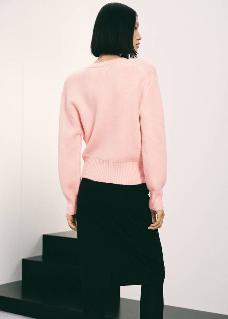 V-neck knit sweater — Pastel Pink