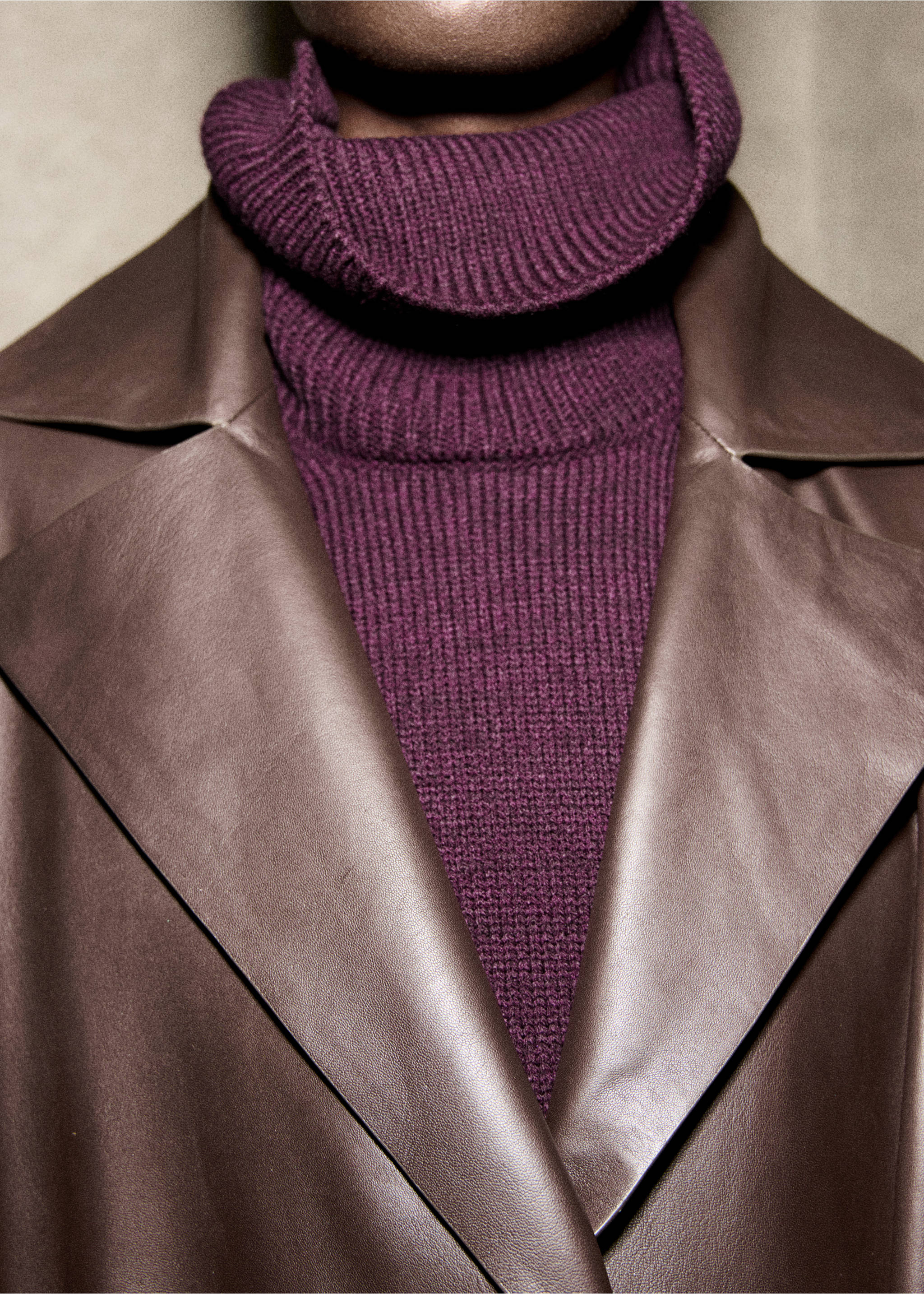 Turtleneck sweater with slits - Details of the article 1, Wine. Ref: 17007843-00.