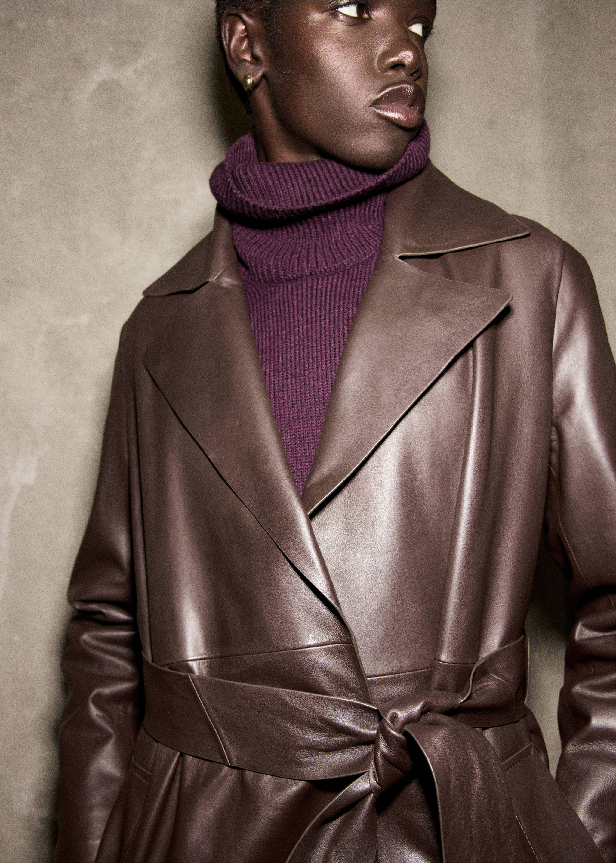 Turtleneck sweater with slits - Details of the article 2, Wine. Ref: 17007843-00.