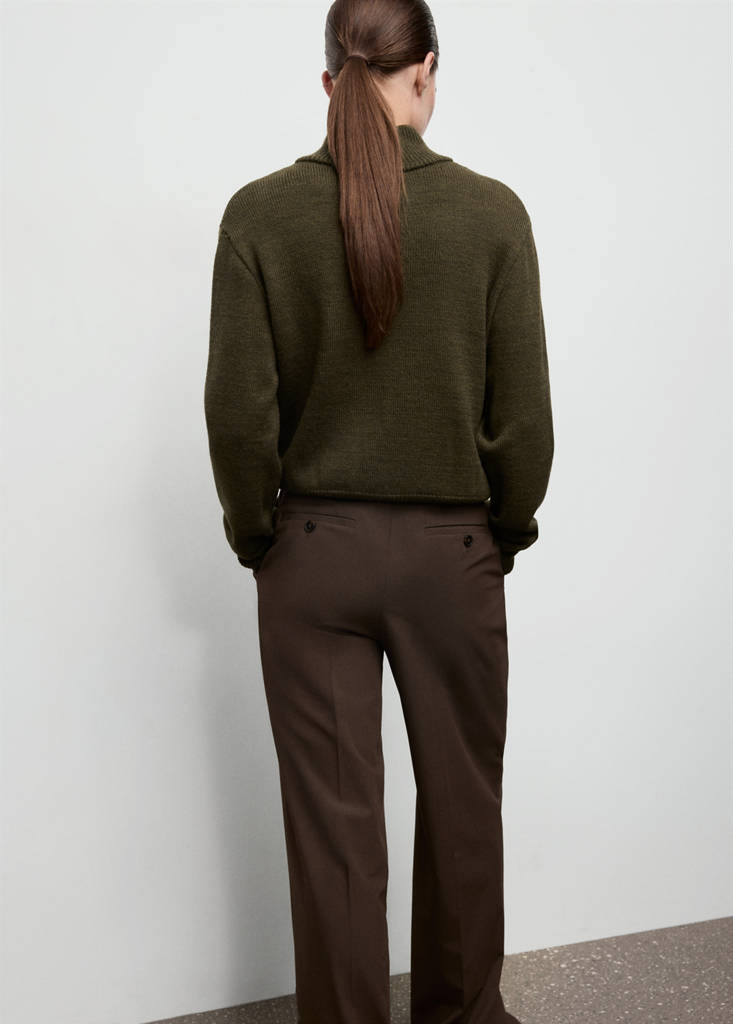 Perkins-neck sweater with button — Khaki