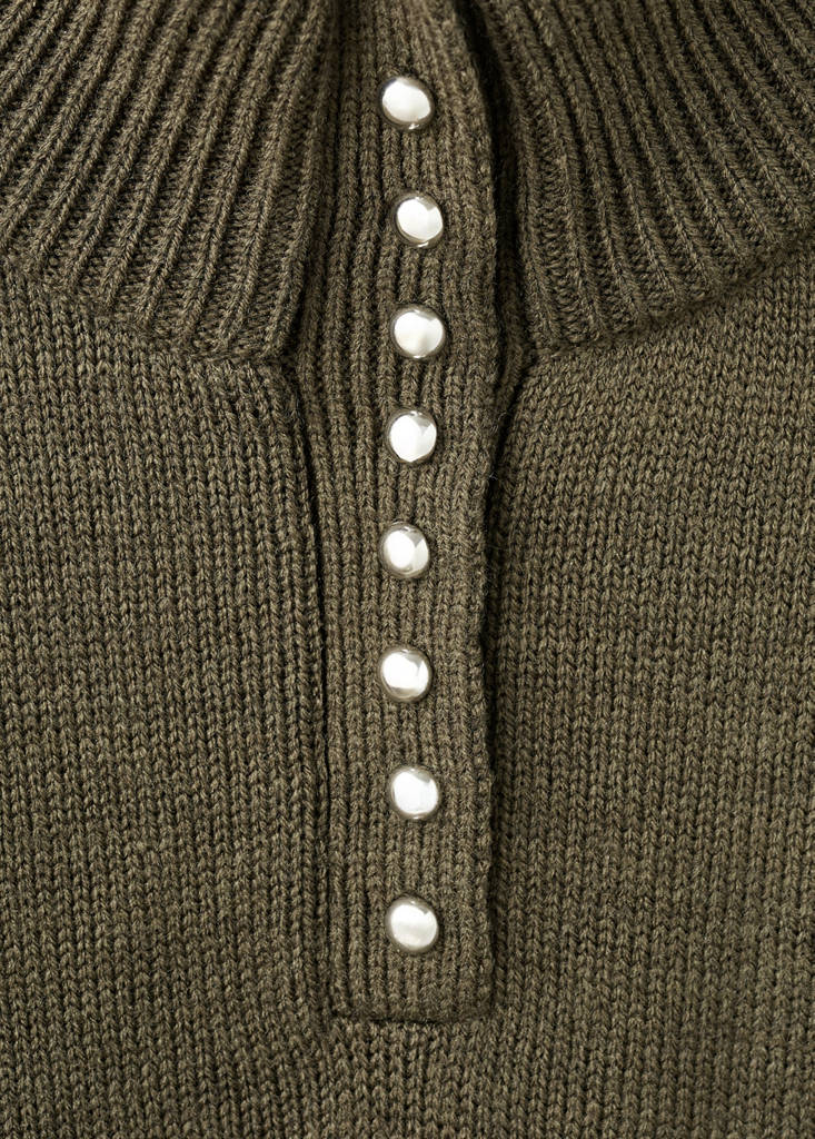 Perkins-neck sweater with button — Khaki