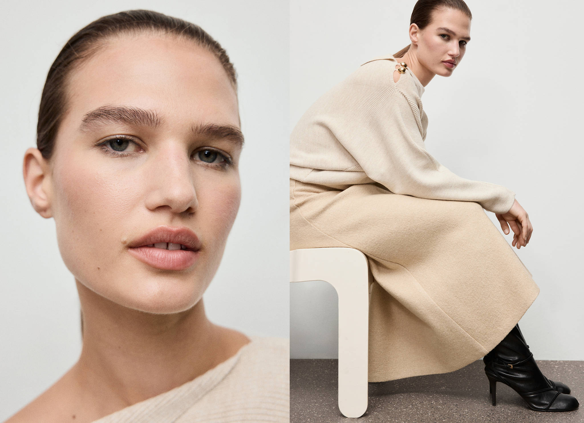 Sweater with asymmetrical neck and jewel buttons - Panoramic plane