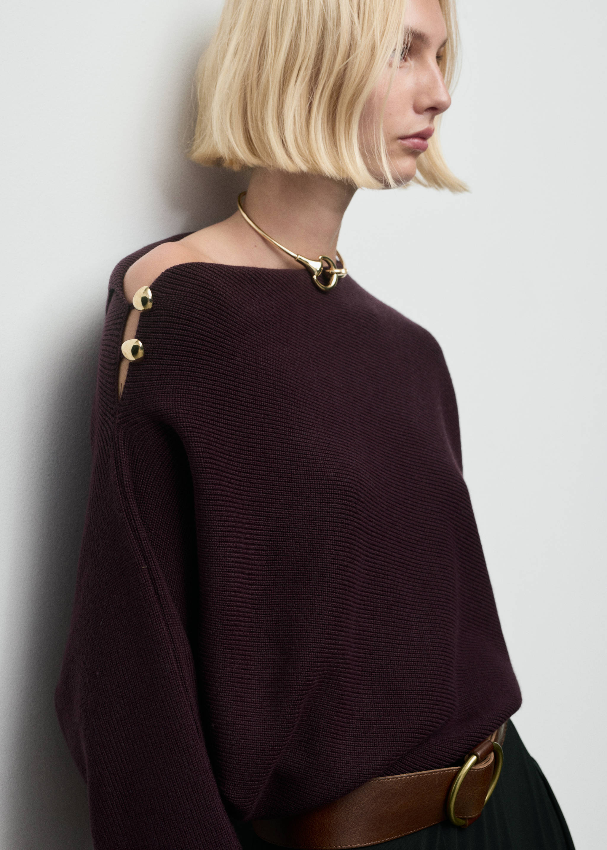 Sweater with asymmetrical neck and jewel buttons - Medium plane